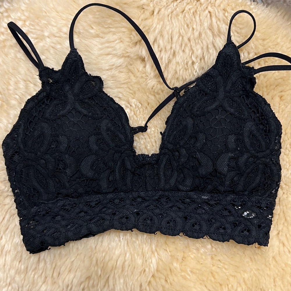 Black lace cross-back bralette